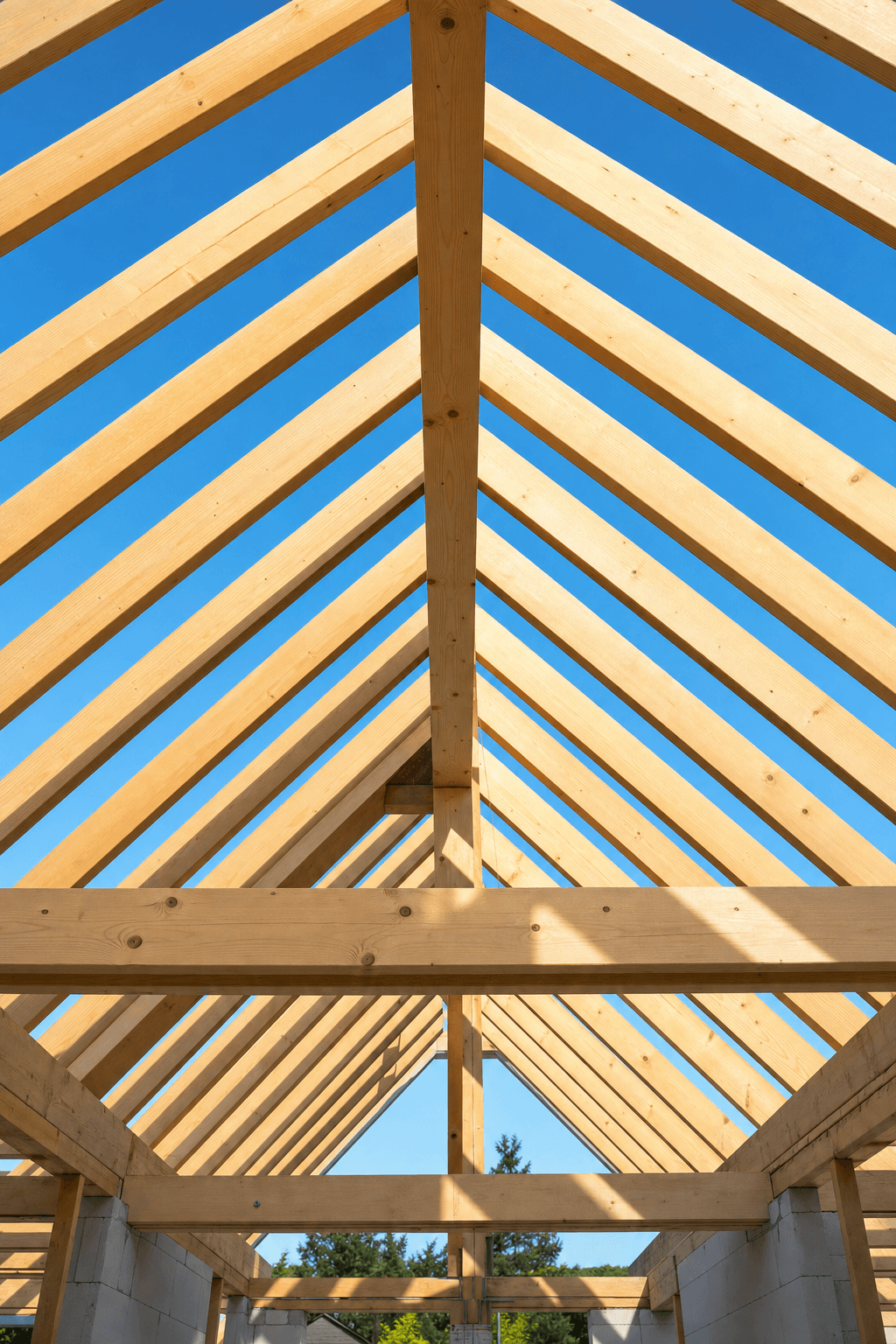 Zimmerer von Blang Holzbau beim Aufrichten eines Dachstuhls